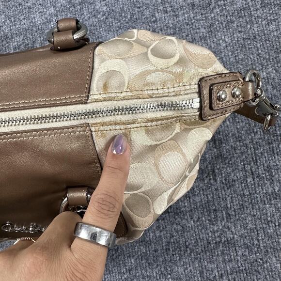 Coach Ashley Signature Satchel Handbag Purse Khaki Brown Colorway Casual Work - Picture 4 of 14